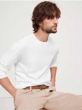 Banana Republic White Long-Sleeve Crewneck Tee for Men NWT